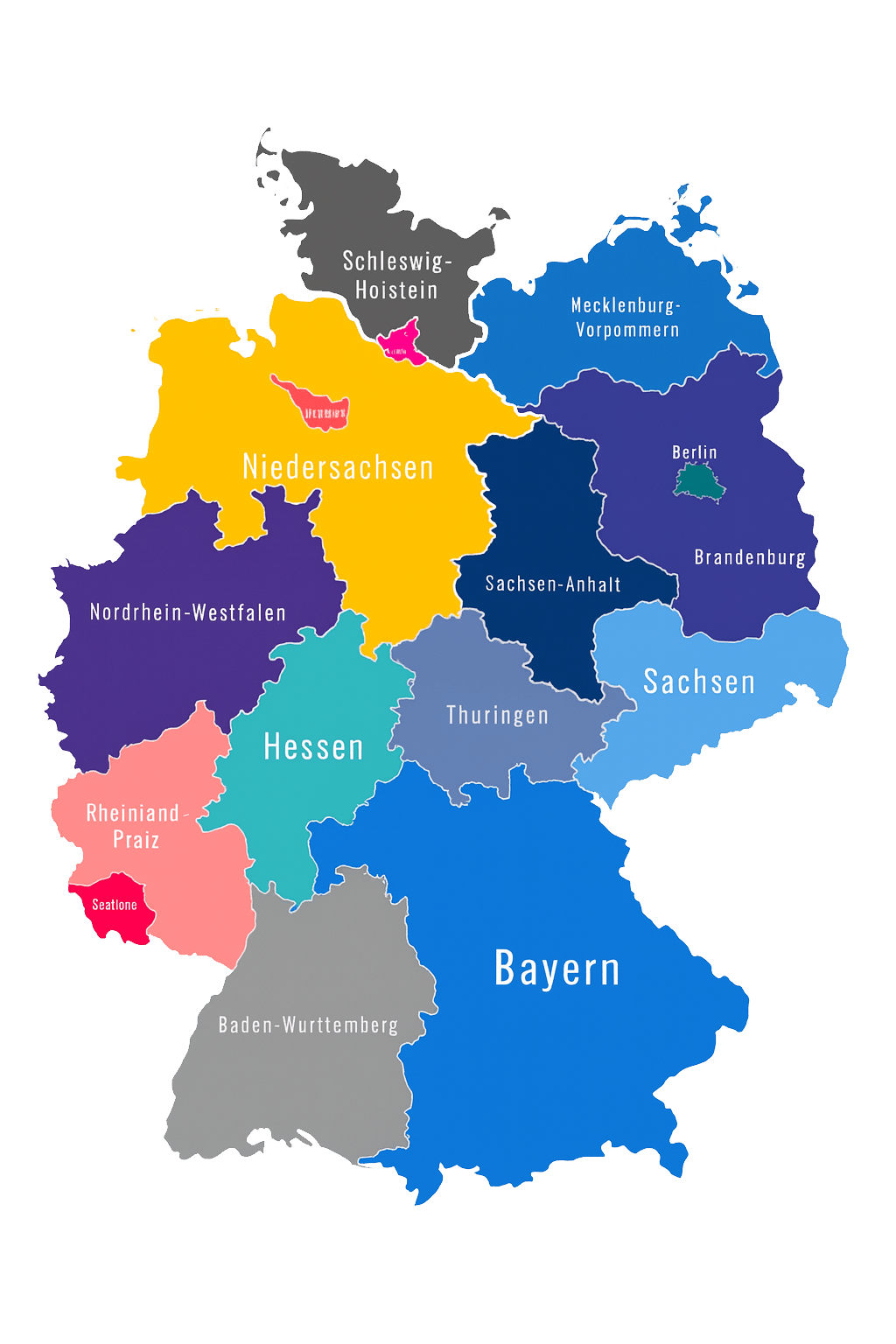 Deutschlandkarte mit allen Bundesländern zur Darstellung der bundesweiten Einsatzmöglichkeit von revodocs