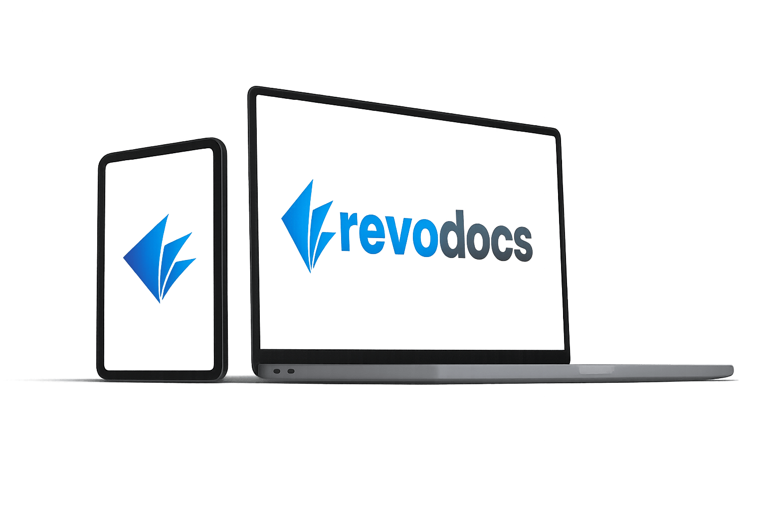 revodocs Software dargestellt auf Laptop und Tablet als plattformunabhängige Cloud-Lösung
