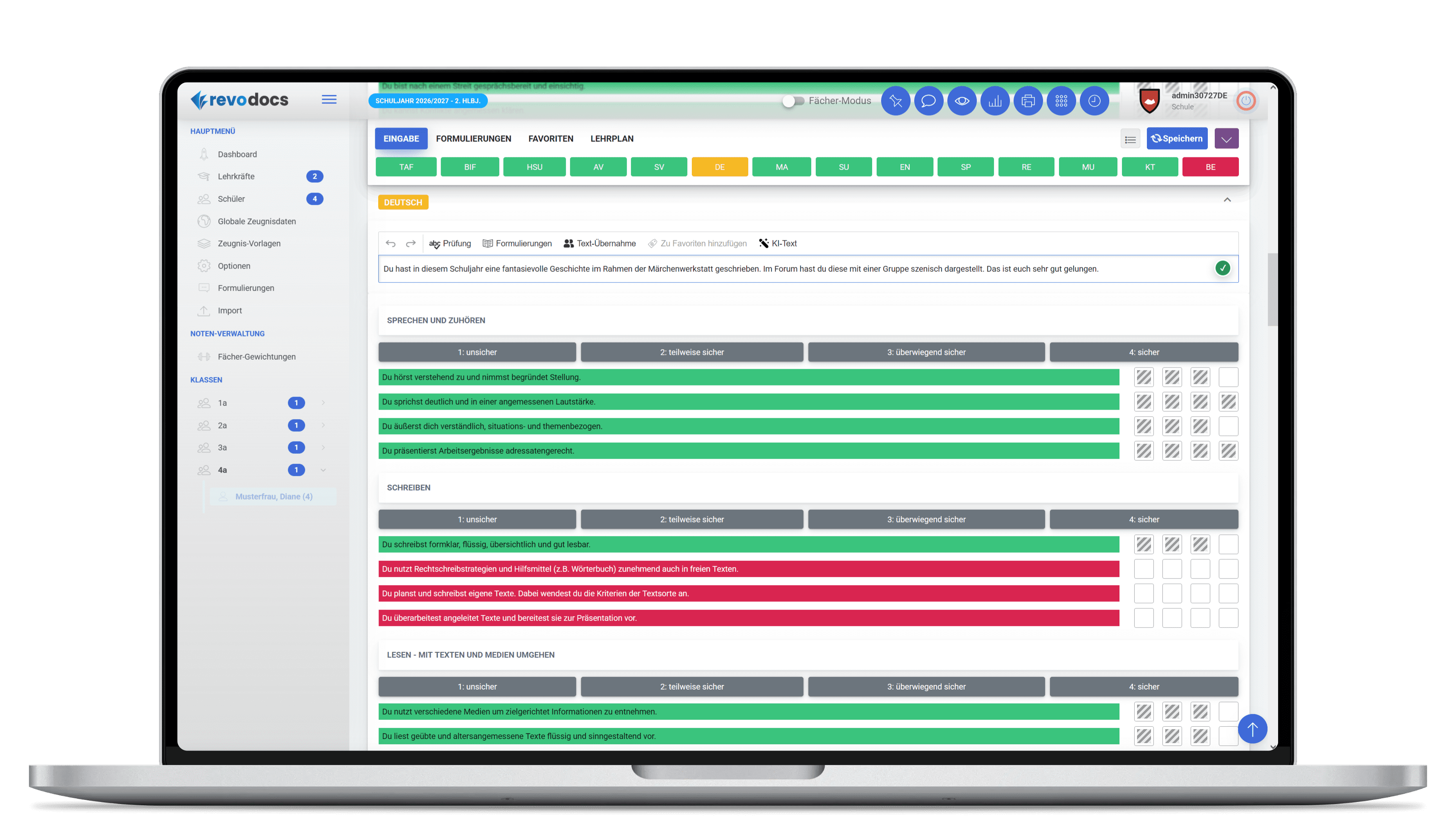 revodocs - Programmoberfläche zur Übersicht der Funktionen