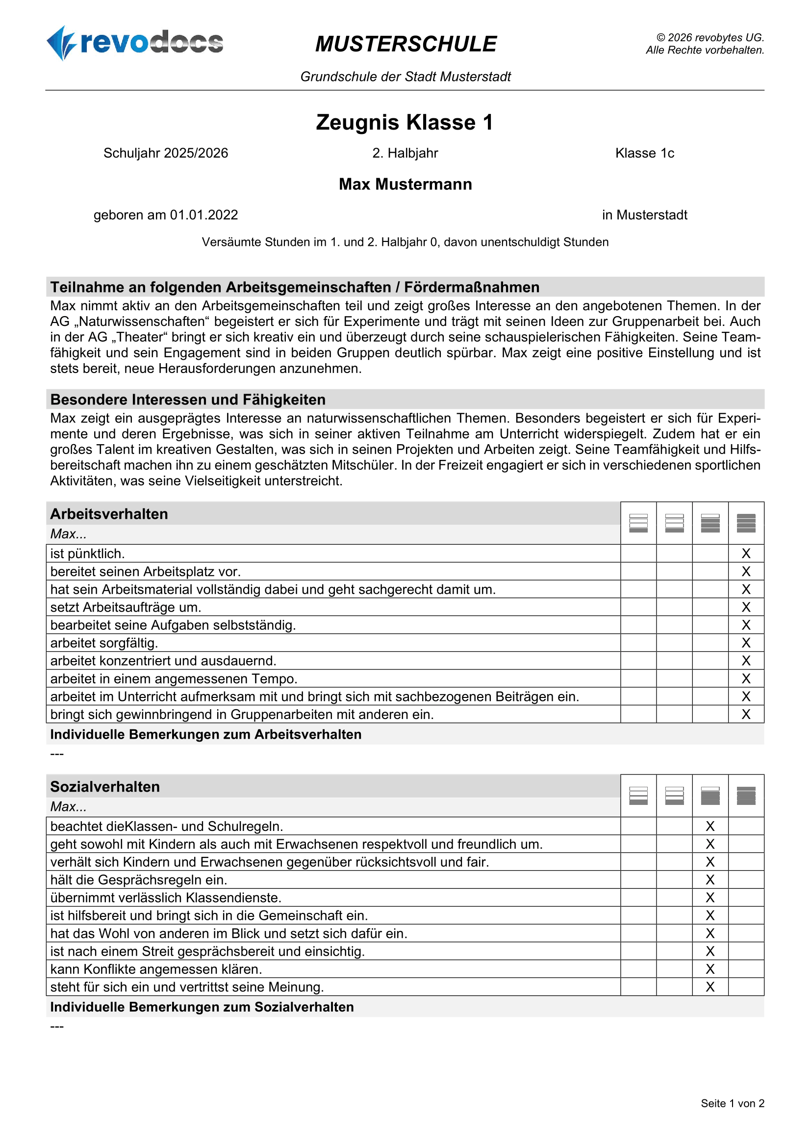 revodocs - Beispiel eines Komptenzraster-Zeugnis V1