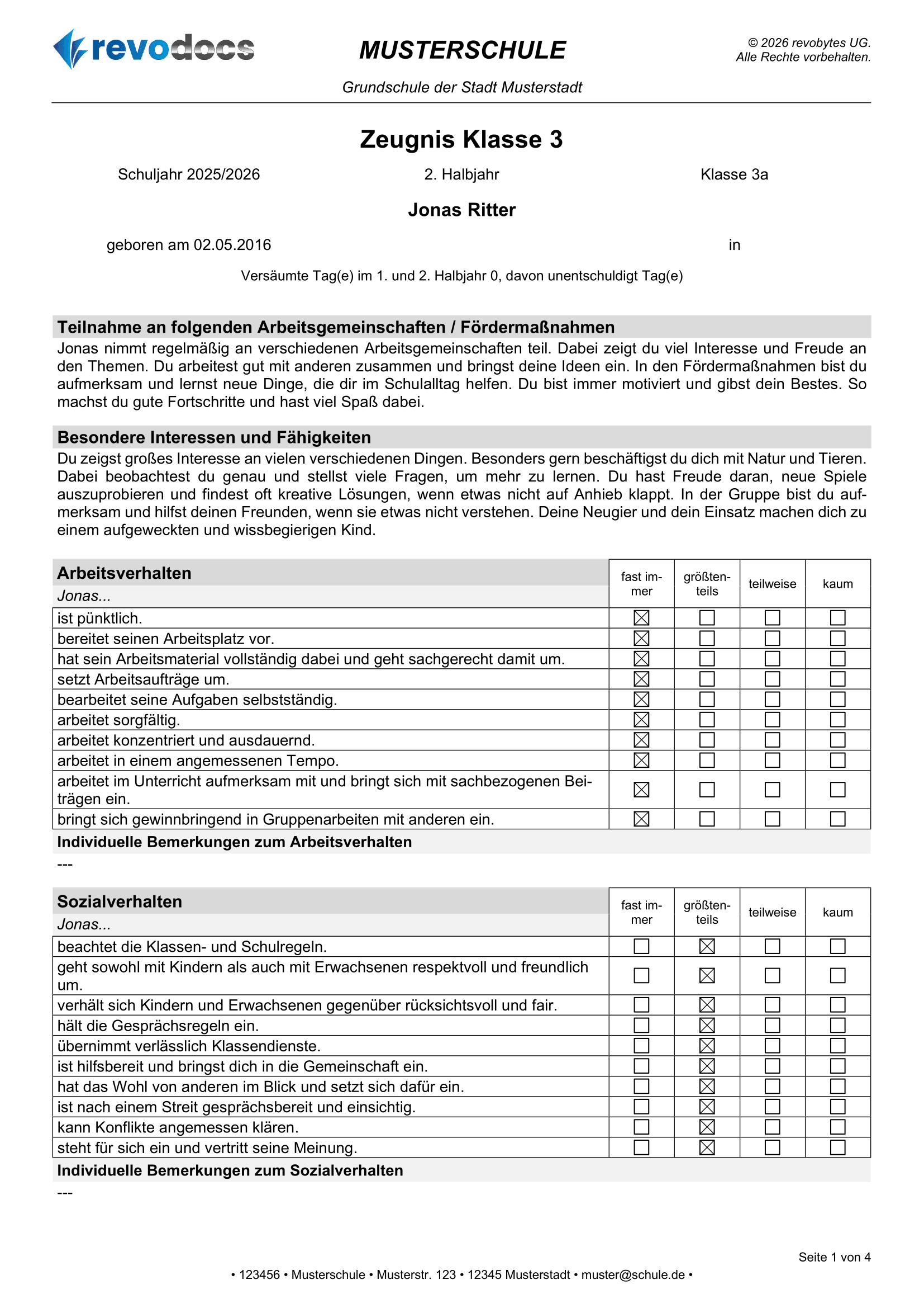 revodocs - Beispiel eines Komptenzraster-Zeugnis V2