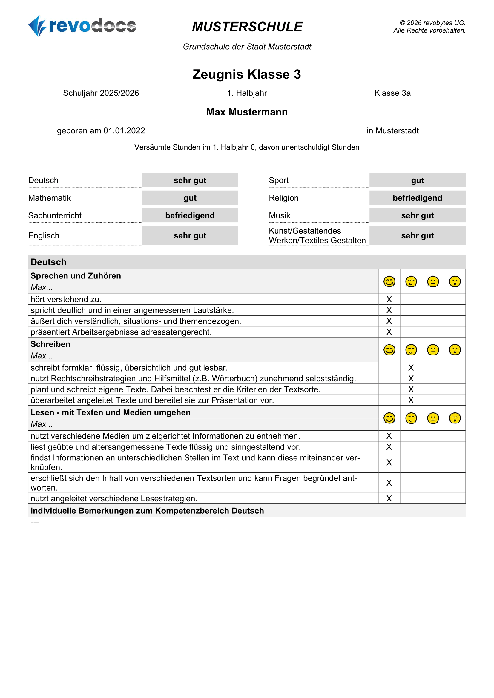 revodocs - Beispiel eines Komptenzraster-Zeugnis V3